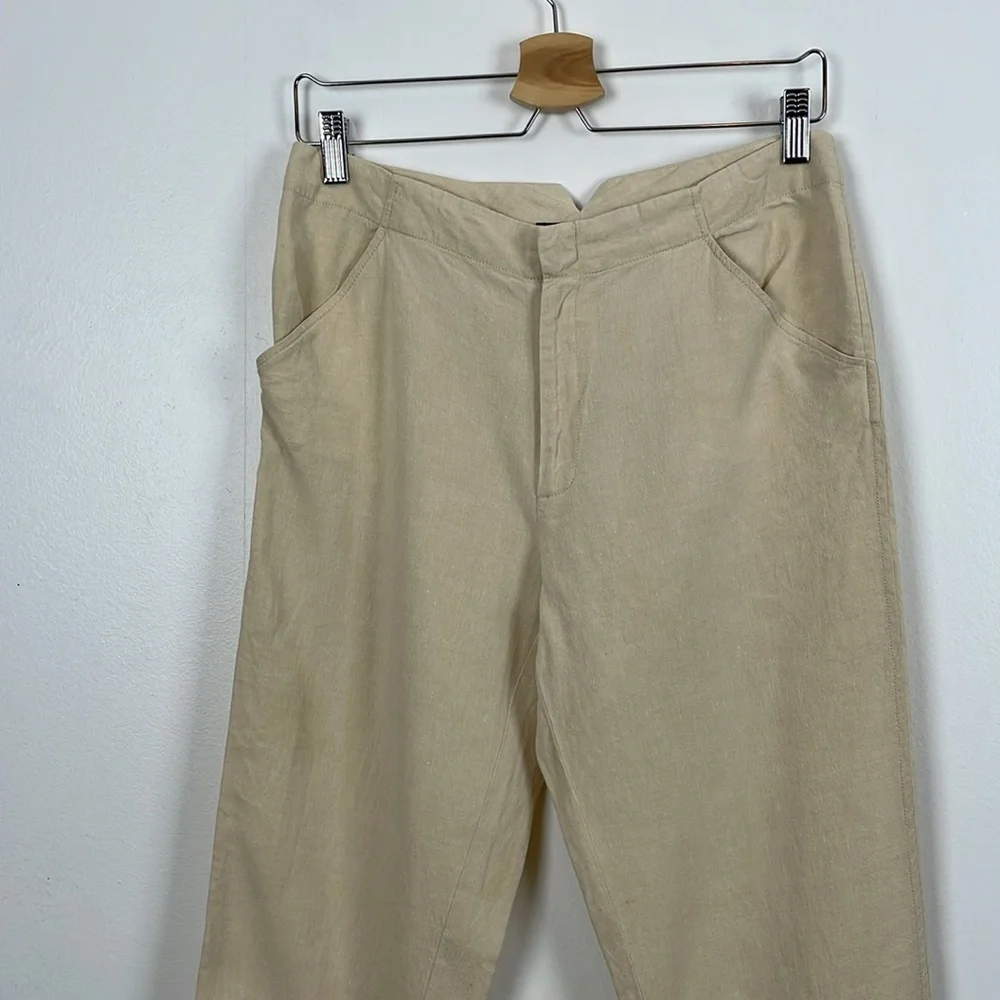 Ralph Lauren Linen Pants Womens 10 Cream Straight Leg 2 Pocket Buckle Back Pants - Picture 4 of 8
